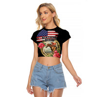 Kentucky Horseshoe Racing Rose Raglan Cropped T Shirt Grunge American Flag Vintage Style - Wonder Print Shop