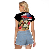 Kentucky Horseshoe Racing Rose Raglan Cropped T Shirt Grunge American Flag Vintage Style - Wonder Print Shop