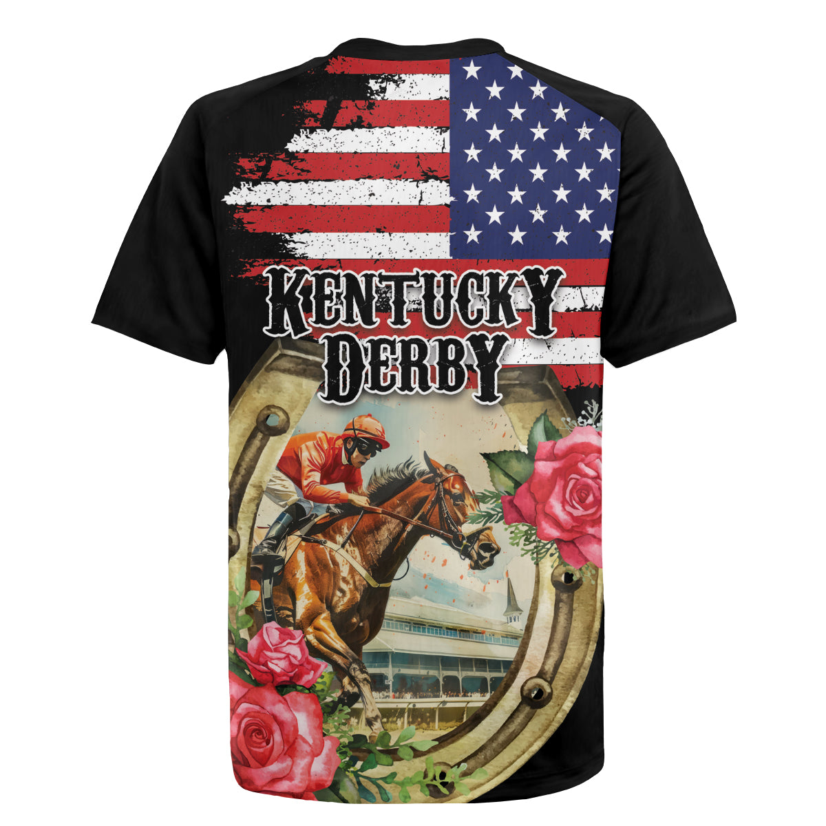 Kentucky Horseshoe Racing Rose Rugby Jersey Grunge American Flag Vintage Style - Wonder Print Shop