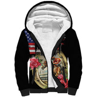 Kentucky Horseshoe Racing Rose Sherpa Hoodie Grunge American Flag Vintage Style - Wonder Print Shop