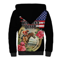 Kentucky Horseshoe Racing Rose Sherpa Hoodie Grunge American Flag Vintage Style - Wonder Print Shop