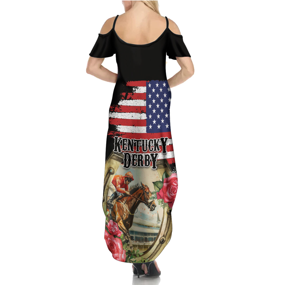 Kentucky Horseshoe Racing Rose Summer Maxi Dress Grunge American Flag Vintage Style - Wonder Print Shop