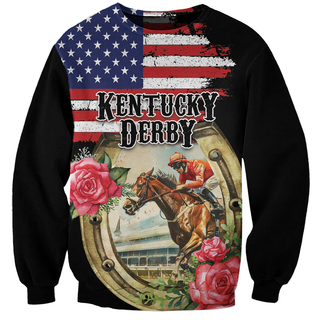 Kentucky Horseshoe Racing Rose Sweatshirt Grunge American Flag Vintage Style - Wonder Print Shop