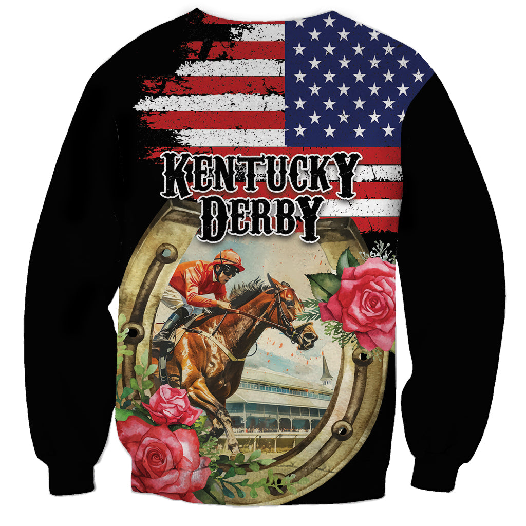 Kentucky Horseshoe Racing Rose Sweatshirt Grunge American Flag Vintage Style - Wonder Print Shop