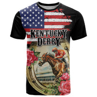 Kentucky Horseshoe Racing Rose T Shirt Grunge American Flag Vintage Style - Wonder Print Shop