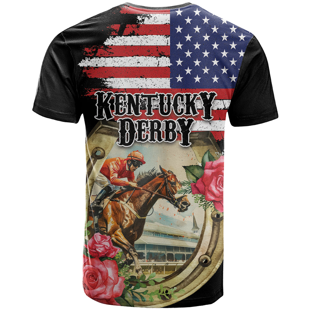 Kentucky Horseshoe Racing Rose T Shirt Grunge American Flag Vintage Style - Wonder Print Shop