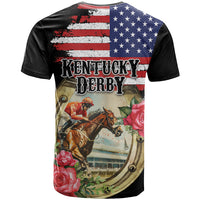 Kentucky Horseshoe Racing Rose T Shirt Grunge American Flag Vintage Style - Wonder Print Shop