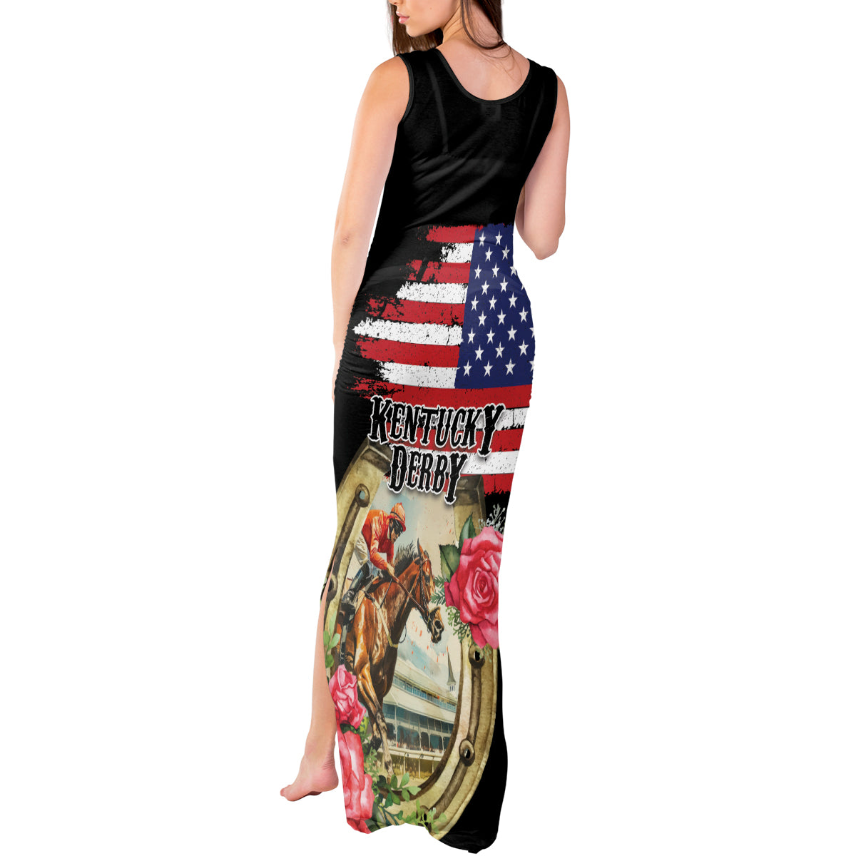 Kentucky Horseshoe Racing Rose Tank Maxi Dress Grunge American Flag Vintage Style - Wonder Print Shop