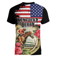 Kentucky Horseshoe Racing Rose Women V-Neck T-Shirt Grunge American Flag Vintage Style - Wonder Print Shop