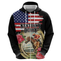 Kentucky Horseshoe Racing Rose Zip Hoodie Grunge American Flag Vintage Style - Wonder Print Shop