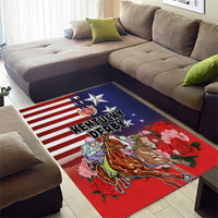 Kentucky Horses Racing Area Rug Roses Road with US Flag Style