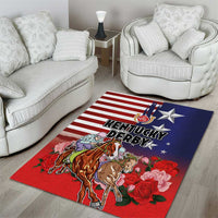 Kentucky Horses Racing Area Rug Roses Road with US Flag Style