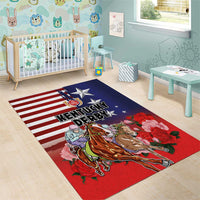 Kentucky Horses Racing Area Rug Roses Road with US Flag Style