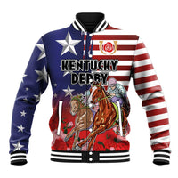 Kentucky Horses Racing Baseball Jacket Roses Road with US Flag Style