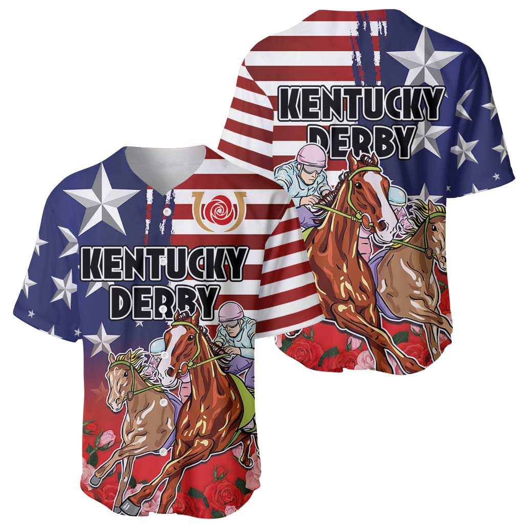 Kentucky Horses Racing Baseball Jersey Roses Road with US Flag Style