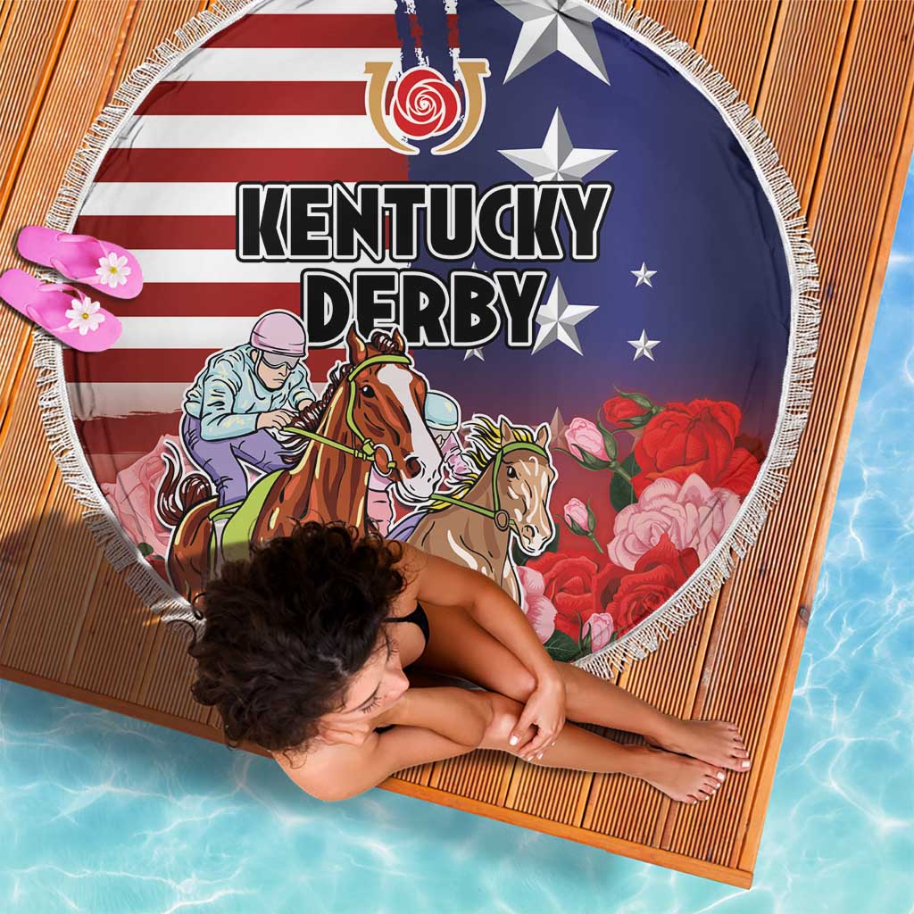 Kentucky Horses Racing Beach Blanket Roses Road with US Flag Style
