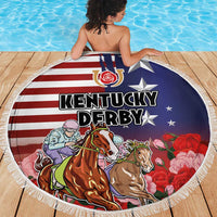 Kentucky Horses Racing Beach Blanket Roses Road with US Flag Style