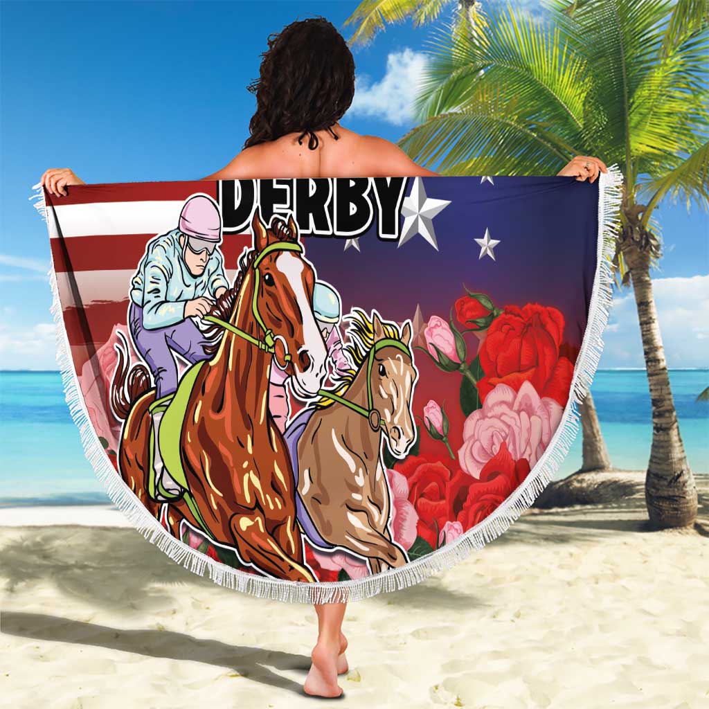 Kentucky Horses Racing Beach Blanket Roses Road with US Flag Style