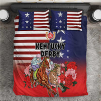 Kentucky Horses Racing Bedding Set Roses Road with US Flag Style