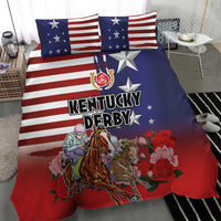 Kentucky Horses Racing Bedding Set Roses Road with US Flag Style