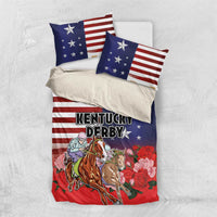 Kentucky Horses Racing Bedding Set Roses Road with US Flag Style
