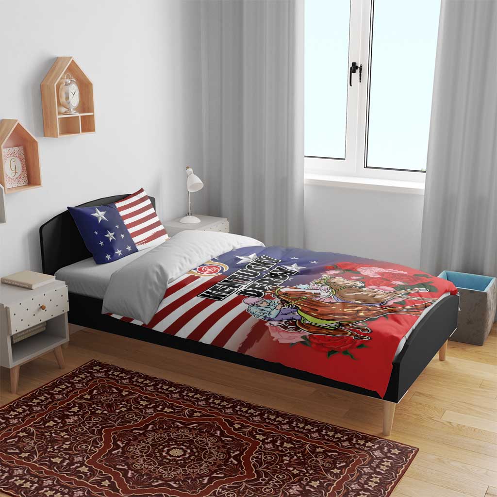 Kentucky Horses Racing Bedding Set Roses Road with US Flag Style