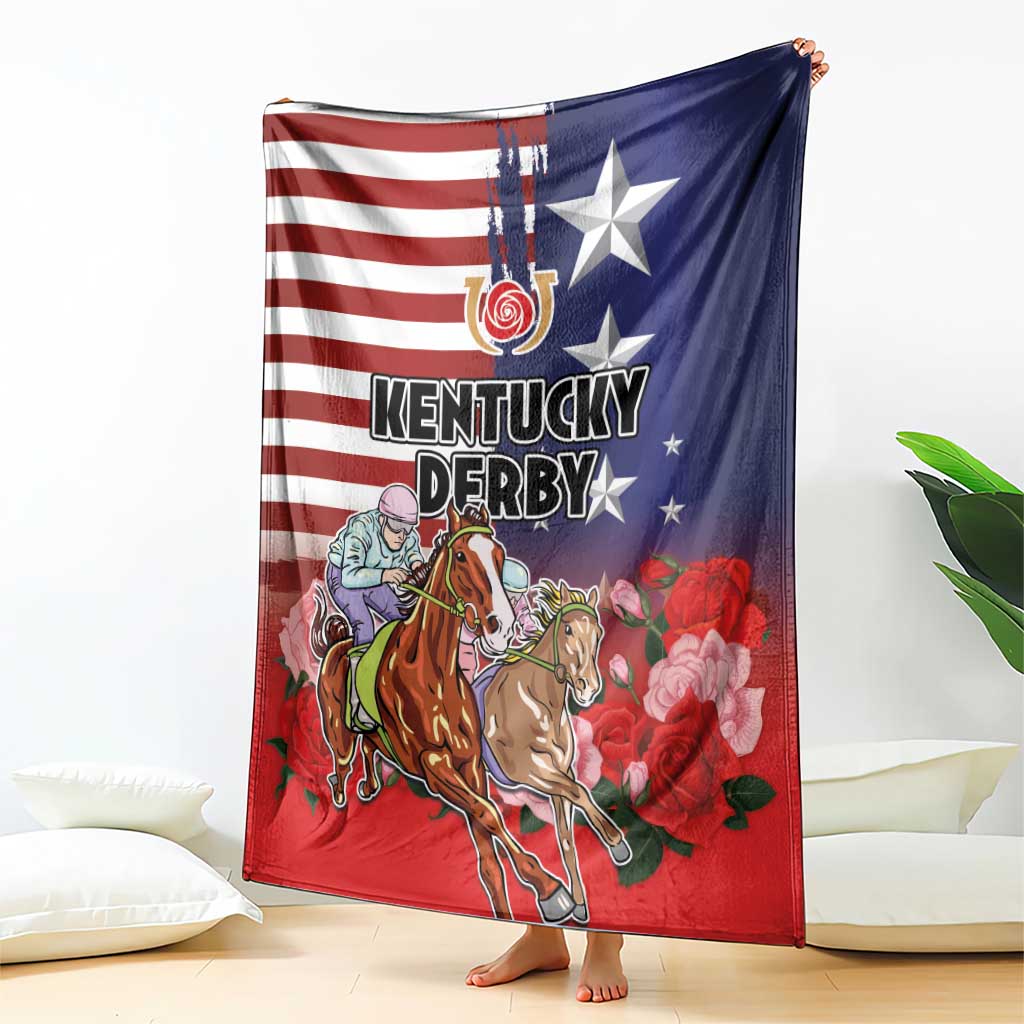 Kentucky Horses Racing Blanket Roses Road with US Flag Style