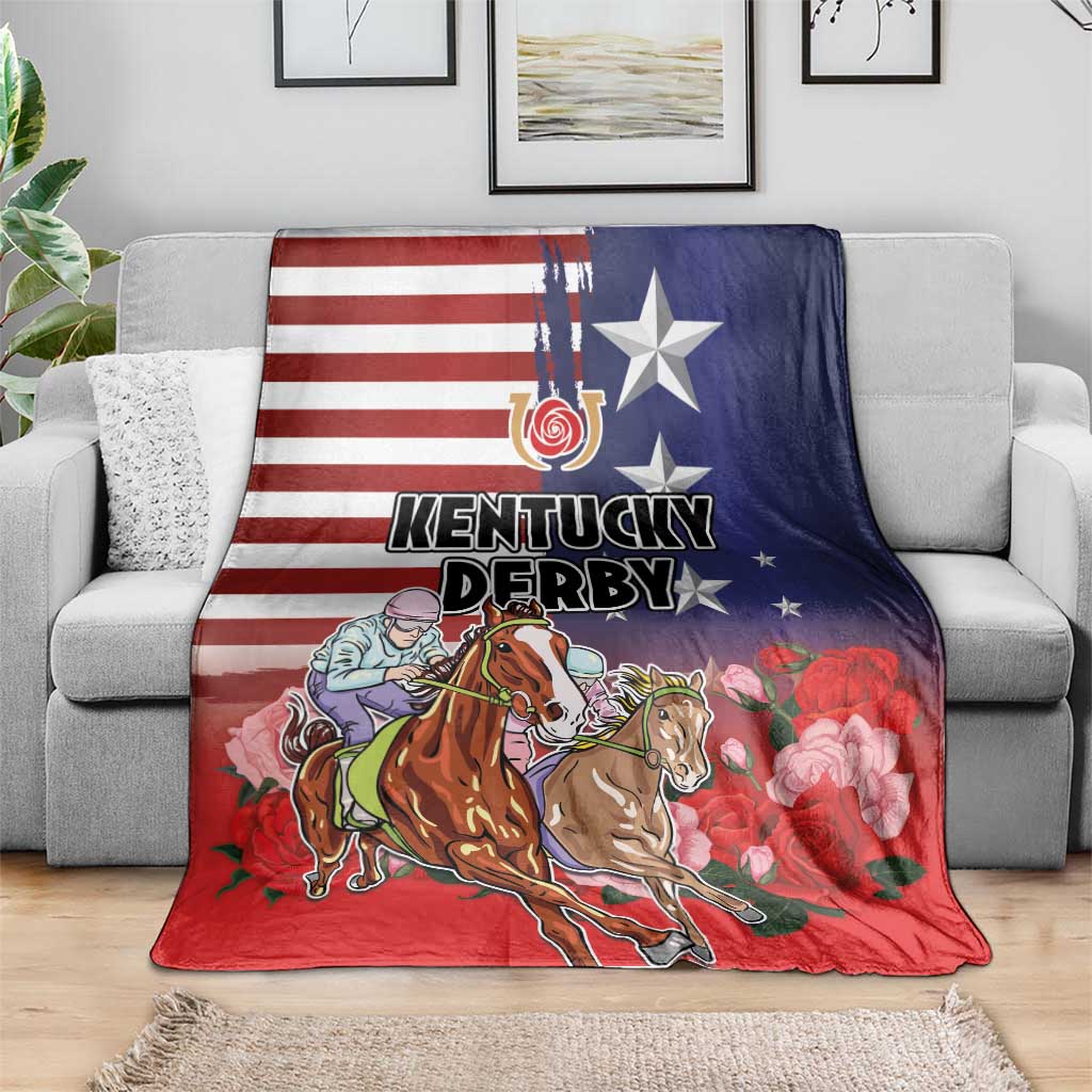 Kentucky Horses Racing Blanket Roses Road with US Flag Style
