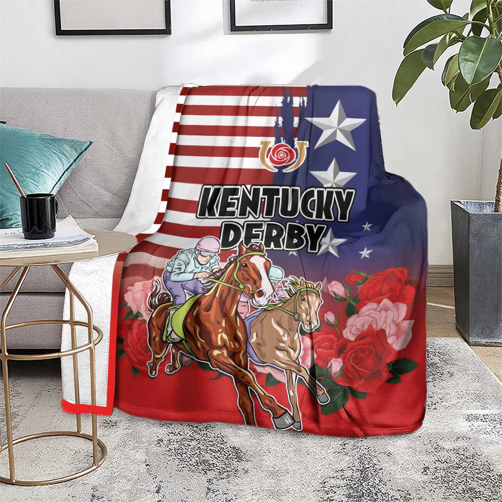 Kentucky Horses Racing Blanket Roses Road with US Flag Style