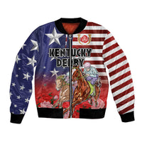 Kentucky Horses Racing Bomber Jacket Roses Road with US Flag Style