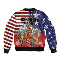 Kentucky Horses Racing Bomber Jacket Roses Road with US Flag Style