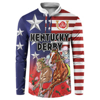 Kentucky Horses Racing Button Sweatshirt Roses Road with US Flag Style