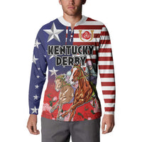 Kentucky Horses Racing Button Sweatshirt Roses Road with US Flag Style
