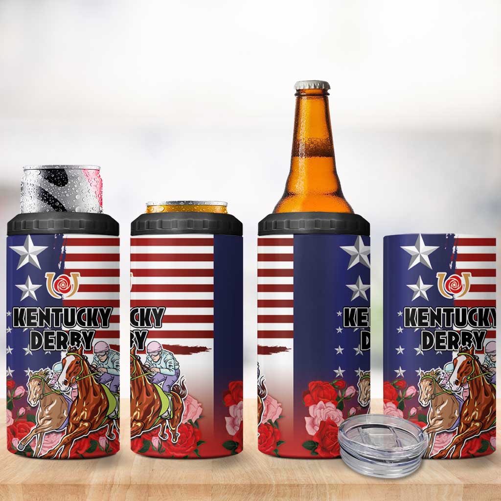 Kentucky Horses Racing 4 in 1 Can Cooler Tumbler Roses Road with US Flag Style