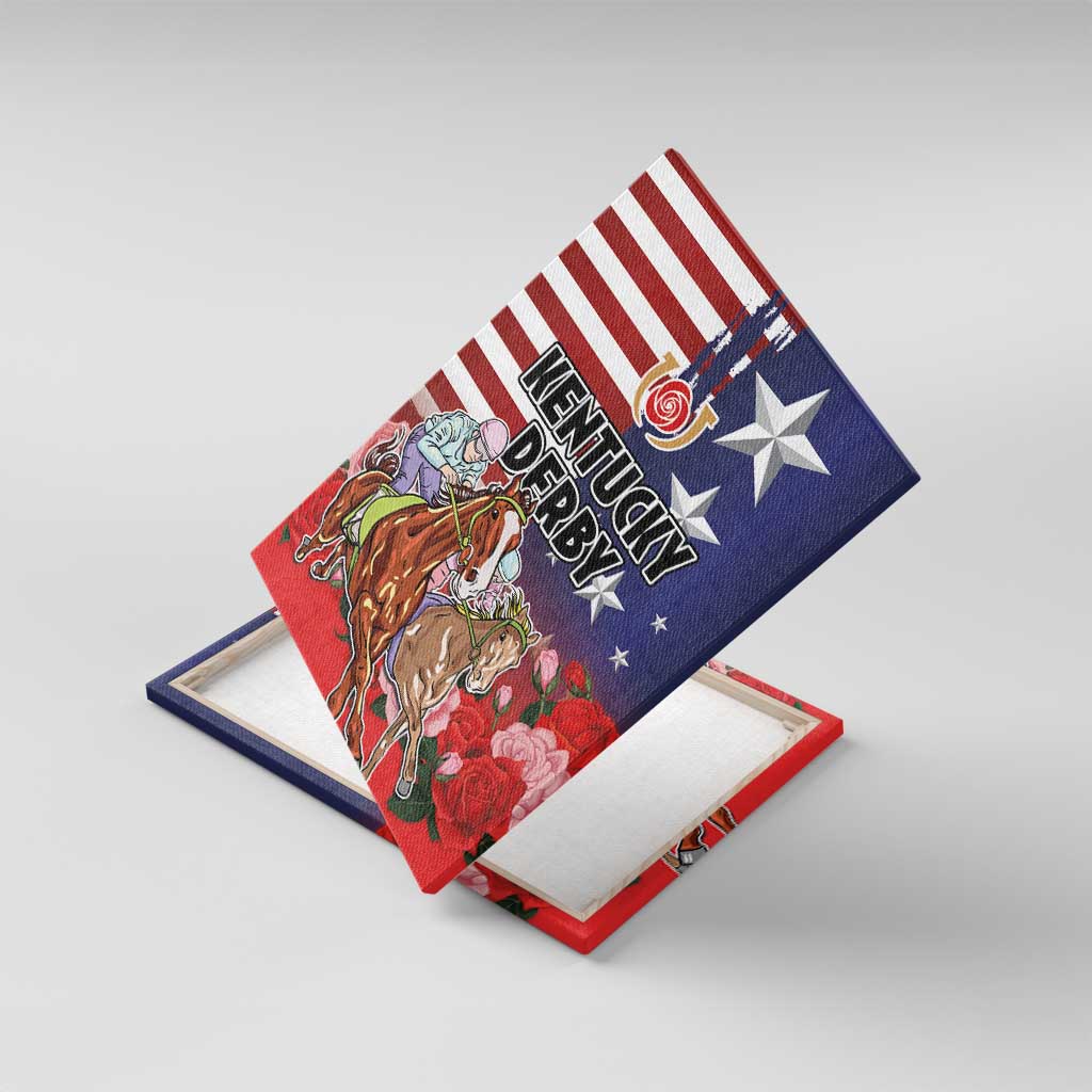 Kentucky Horses Racing Canvas Wall Art Roses Road with US Flag Style