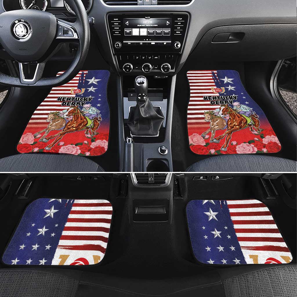 Kentucky Horses Racing Car Mats Roses Road with US Flag Style