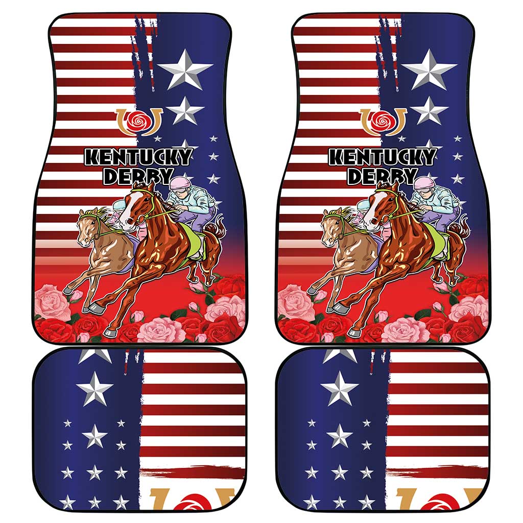 Kentucky Horses Racing Car Mats Roses Road with US Flag Style