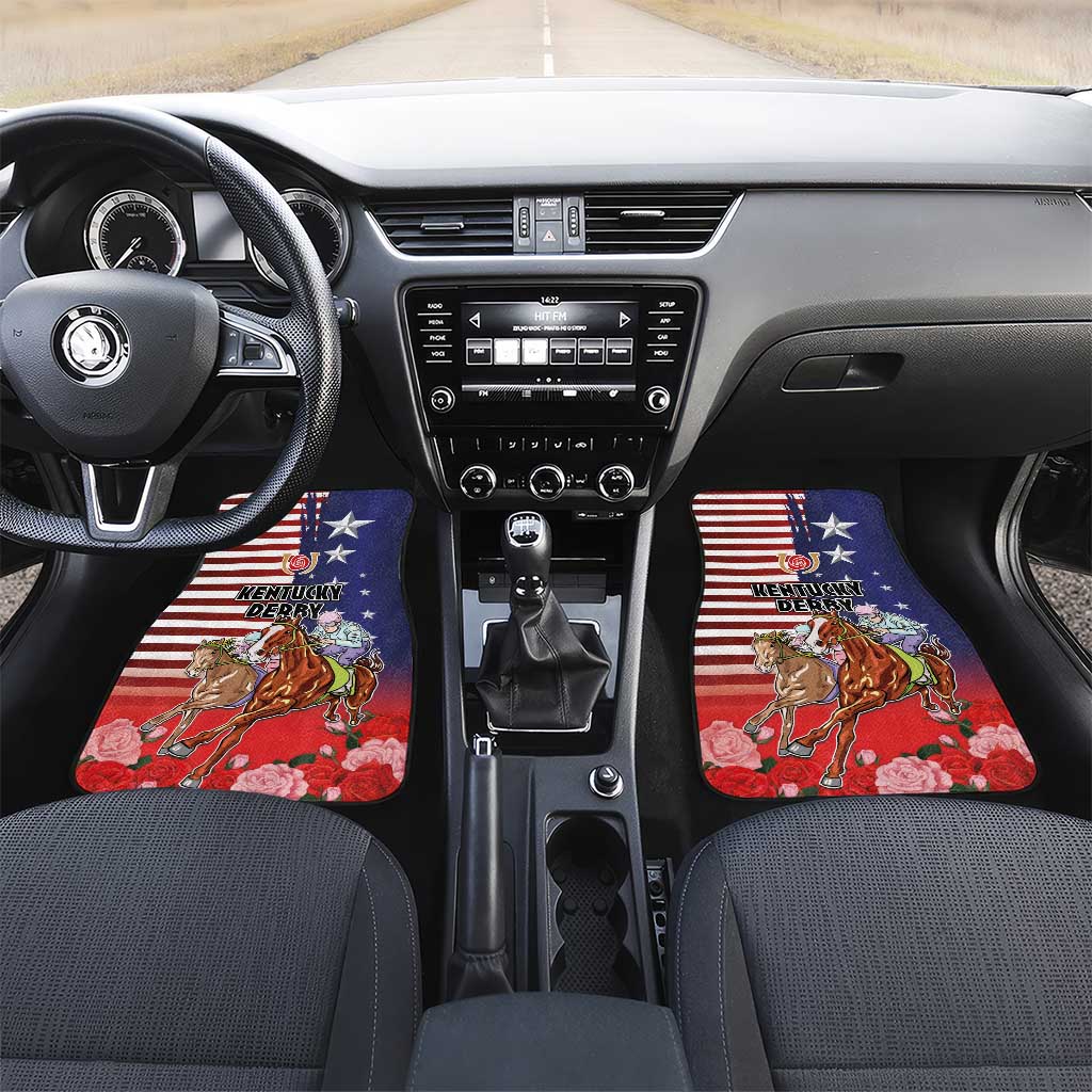 Kentucky Horses Racing Car Mats Roses Road with US Flag Style