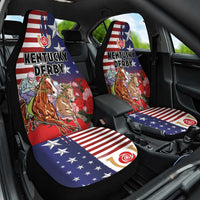 Kentucky Horses Racing Car Seat Cover Roses Road with US Flag Style