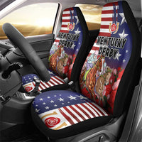Kentucky Horses Racing Car Seat Cover Roses Road with US Flag Style