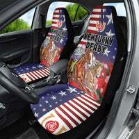 Kentucky Horses Racing Car Seat Cover Roses Road with US Flag Style