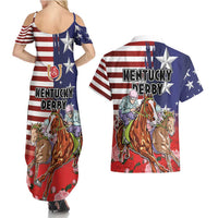 Kentucky Horses Racing Couples Matching Summer Maxi Dress and Hawaiian Shirt Roses Road with US Flag Style