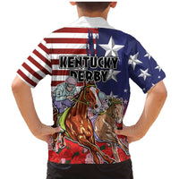 Kentucky Horses Racing Family Matching Mermaid Dress and Hawaiian Shirt Roses Road with US Flag Style