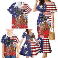 Kentucky Horses Racing Family Matching Mermaid Dress and Hawaiian Shirt Roses Road with US Flag Style