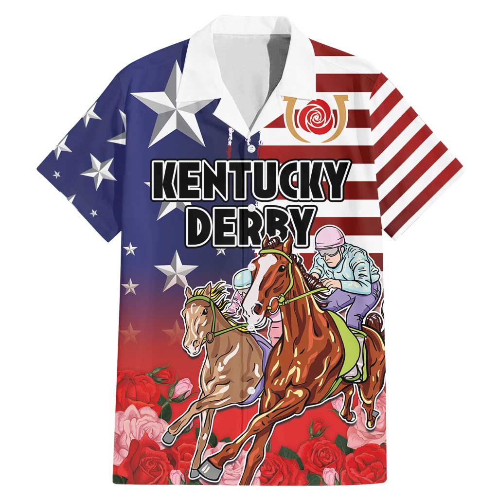 Kentucky Horses Racing Family Matching Mermaid Dress and Hawaiian Shirt Roses Road with US Flag Style