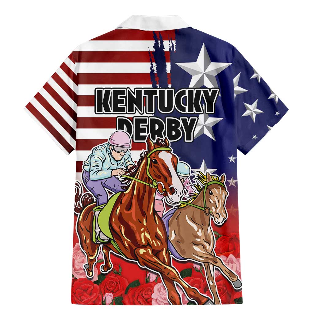Kentucky Horses Racing Family Matching Mermaid Dress and Hawaiian Shirt Roses Road with US Flag Style