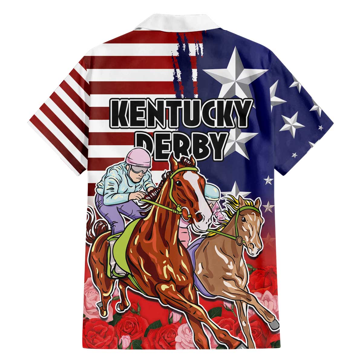 Kentucky Horses Racing Family Matching Off The Shoulder Long Sleeve Dress and Hawaiian Shirt Roses Road with US Flag Style