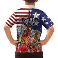 Kentucky Horses Racing Family Matching Off Shoulder Maxi Dress and Hawaiian Shirt Roses Road with US Flag Style