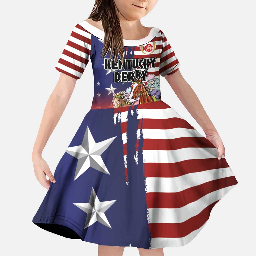 Kentucky Horses Racing Family Matching Off Shoulder Maxi Dress and Hawaiian Shirt Roses Road with US Flag Style