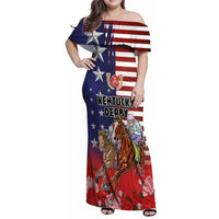 Kentucky Horses Racing Family Matching Off Shoulder Maxi Dress and Hawaiian Shirt Roses Road with US Flag Style